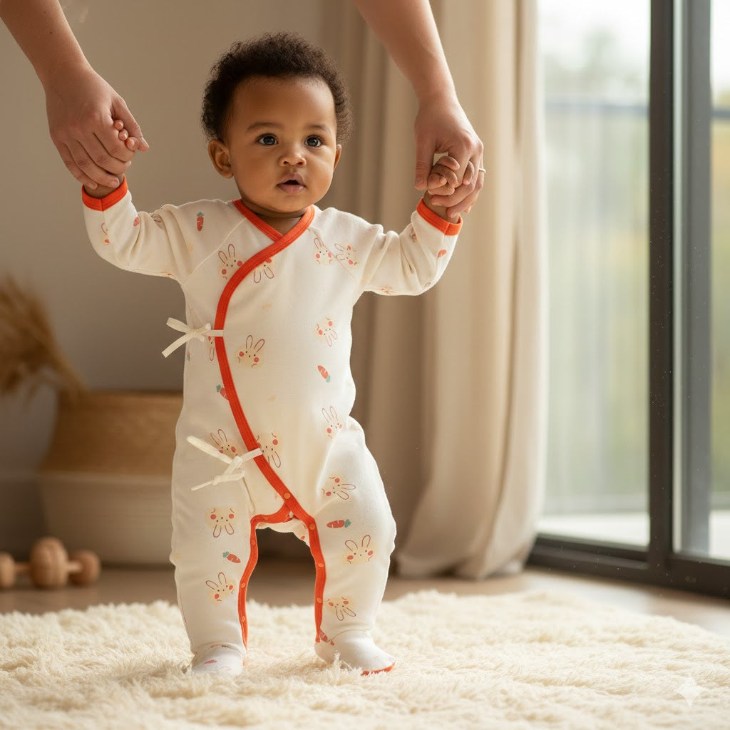 100% Cotton Footed Onesie with Mittens - Bunny