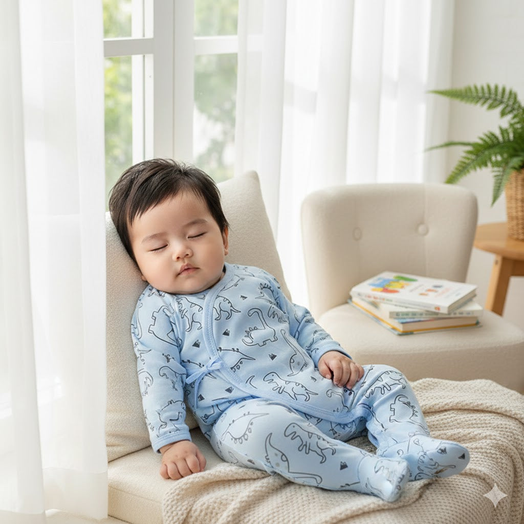 100% Cotton Footed Onesie with Mittens - Dinosaur