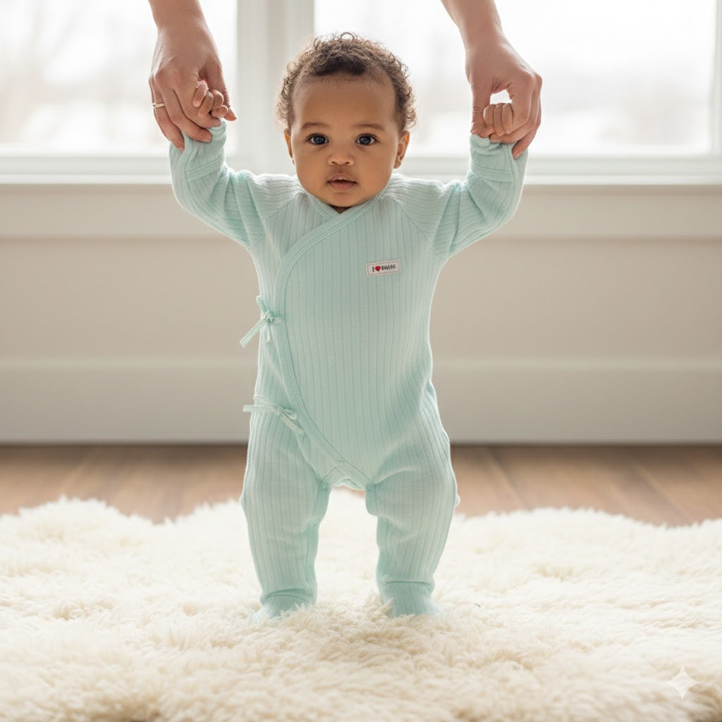 100% Cotton Footed Onesie with Mittens - Green
