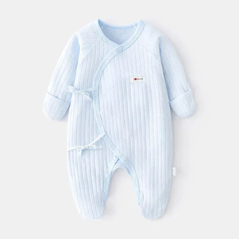 100% Cotton Footed Onesie with Mittens - Blue