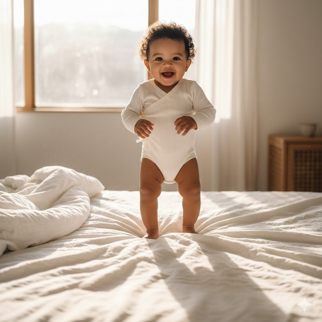 100% Cotton Long Sleeve Kimono Bodysuit - White