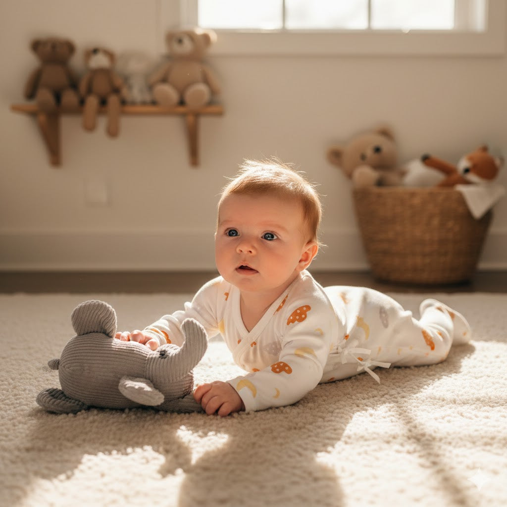 100% Cotton Footed Onesie with Mittens - Cloud & Moon