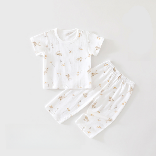 100% Cotton Short Sleeve Top & Pants Set - Blossom Bunny - Organic Cotton Clubs