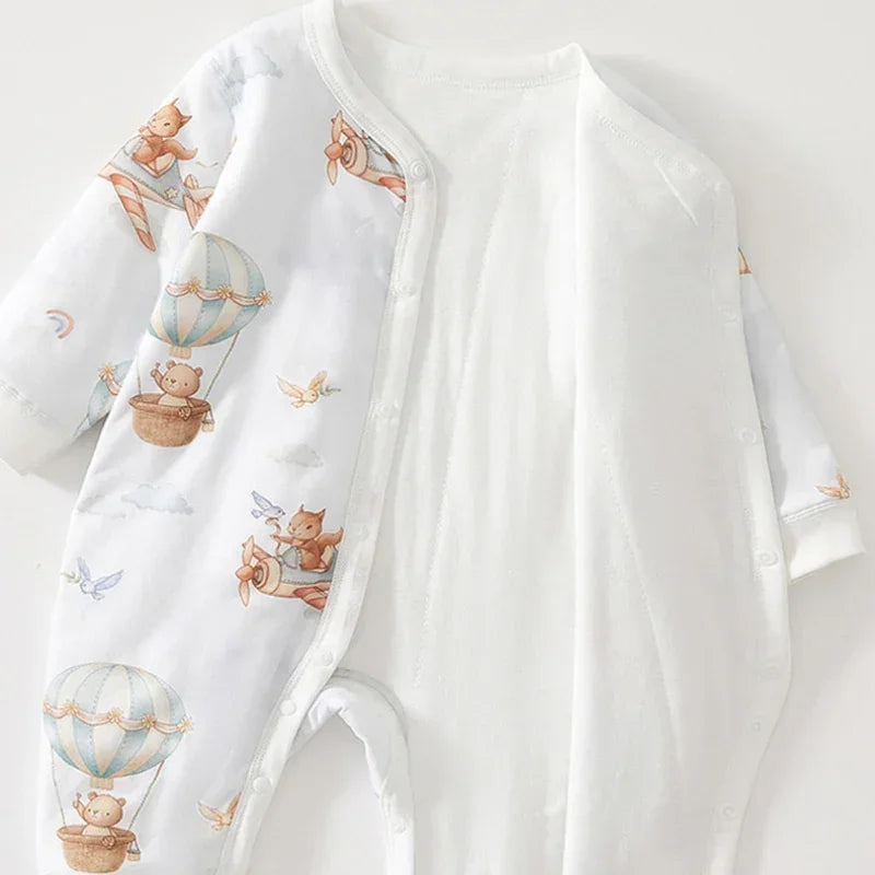 100% Cotton Long Sleeve Quilted Romper - Squirrel Garden - Organic Cotton Clubs
