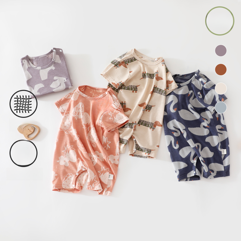 100% Cotton Short Sleeve Snap-Up Romper - Little Tree - Organic Cotton Clubs