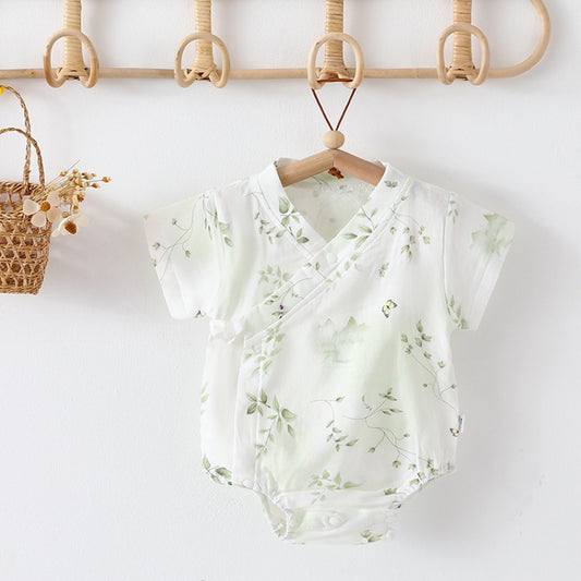 Cotton & Bamboo Muslin Short Sleeve Bodysuit - Green Leaves