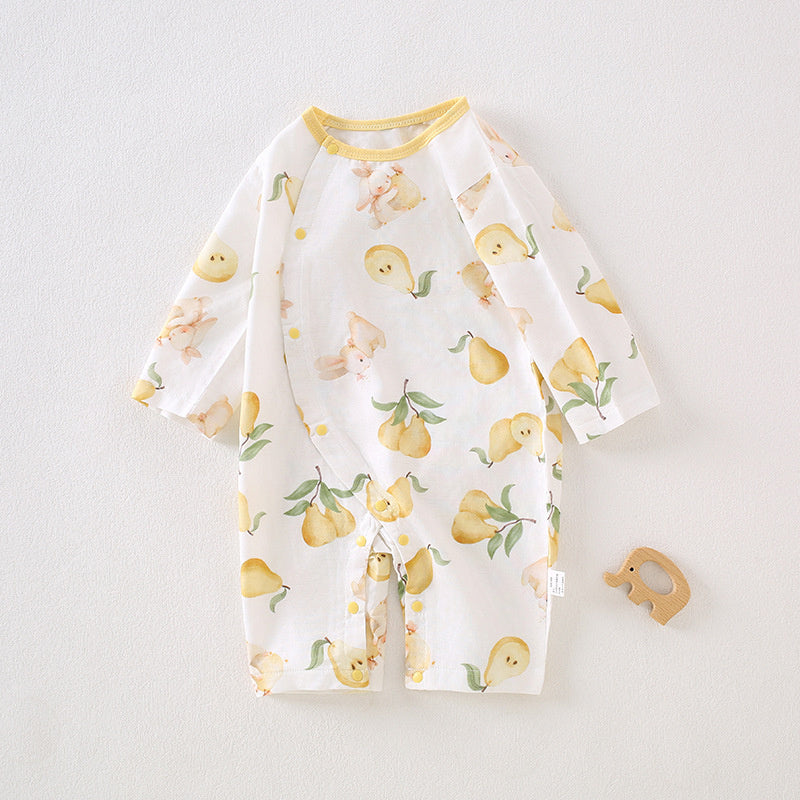 Cotton & Bamboo Muslin Long Sleeve Romper - Little Cherry