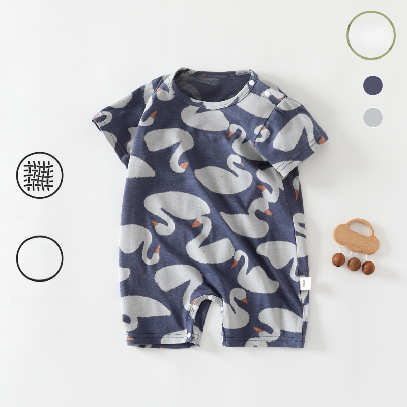 100% Cotton Short Sleeve Snap-Up Romper - Swan Dreams - Organic Cotton Clubs