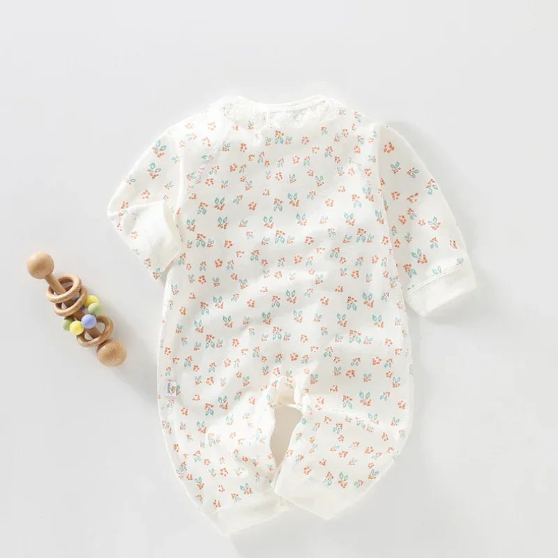 100% Cotton Long Sleeve Wrap Romper - Floral - Organic Cotton Clubs