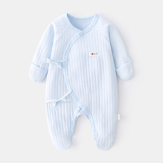 100% Cotton Footed Onesie with Mittens - Blue