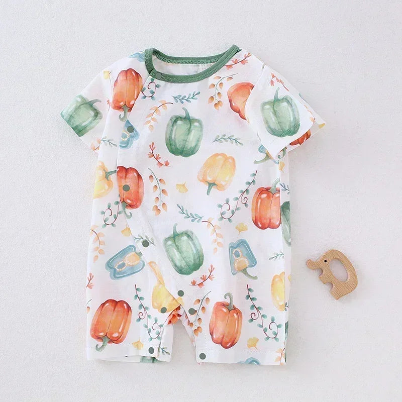 Cotton & Bamboo Muslin Short Sleeve Romper - Panda - Organic Cotton Clubs