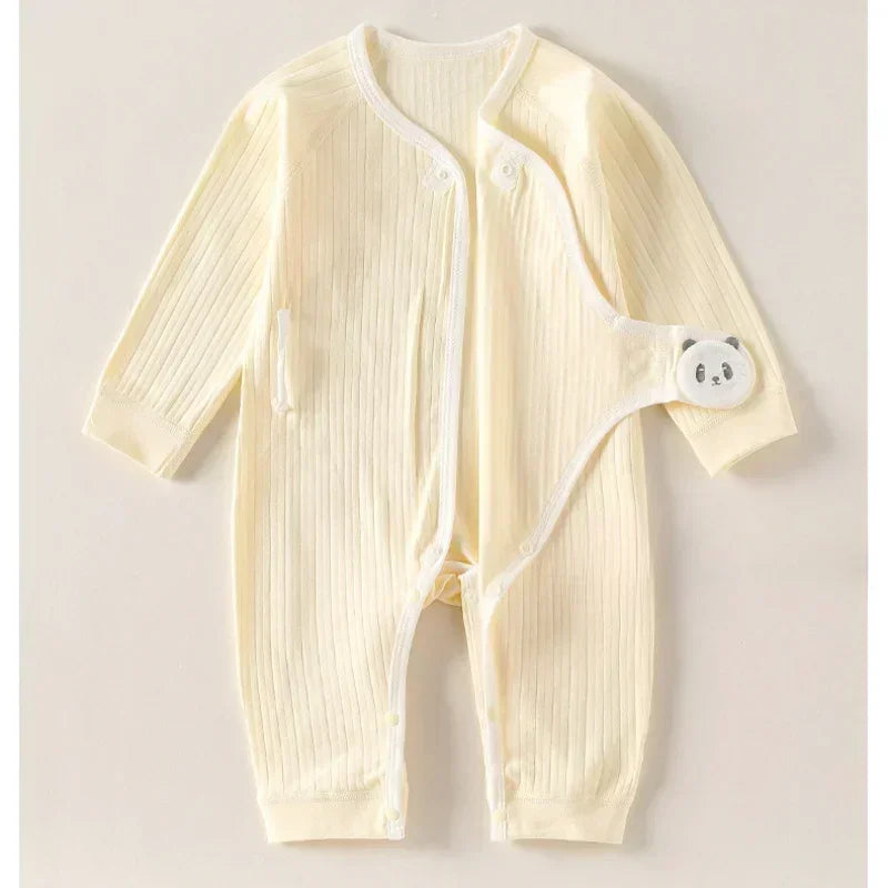 100% Cotton Long Sleeve Romper with Velcro Closure - White Panda - Organic Cotton Clubs