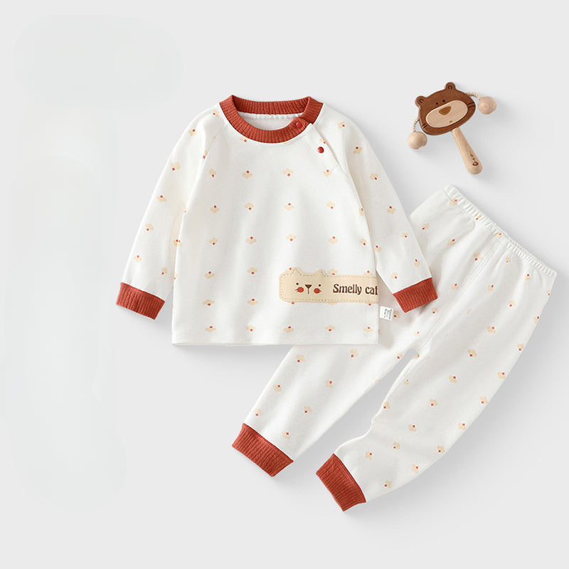 Cotton Long Sleeve Top & Pants Set - Yellow Cat