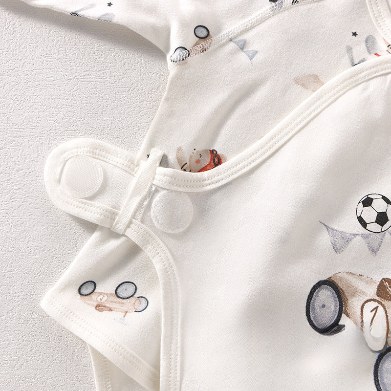 100% Cotton Long Sleeve Bodysuit with Velcro Closure- Adorable Cat