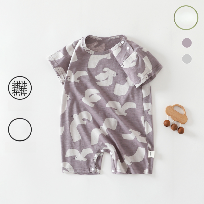 100% Cotton Short Sleeve Snap-Up Romper - Cute Seagull - Organic Cotton Clubs