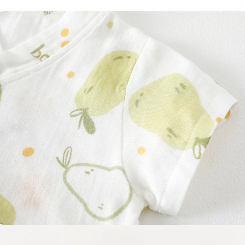 Cotton & Bamboo Muslin Short Sleeve Romper - Flower with Bunny