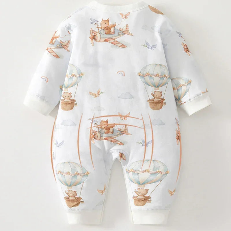 100% Cotton Long Sleeve Quilted Romper - Squirrel Garden - Organic Cotton Clubs