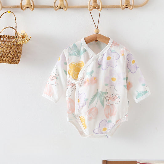 Cotton & Bamboo Muslin Long Sleeve Bodysuit - Flowers with Bunny