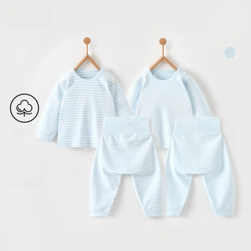 100% Cotton Long Sleeve Snap-Up Top & Pants Set - Light Blue - Organic Cotton Clubs