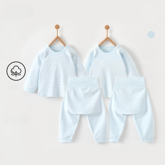 100% Cotton Long Sleeve Snap-Up Top & Pants Set - Light Blue - Organic Cotton Clubs