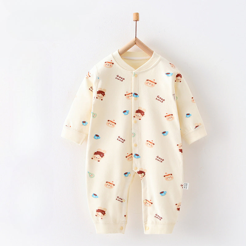 100% Cotton Snap-Up Long Sleeve Romper - Blue Bird