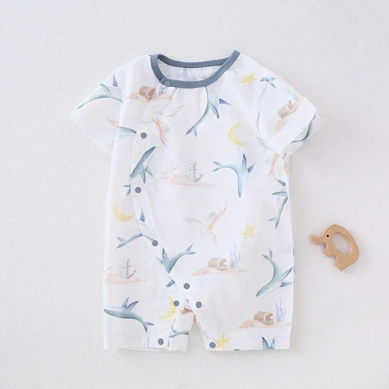 Cotton & Bamboo Muslin Short Sleeve Romper - Panda - Organic Cotton Clubs