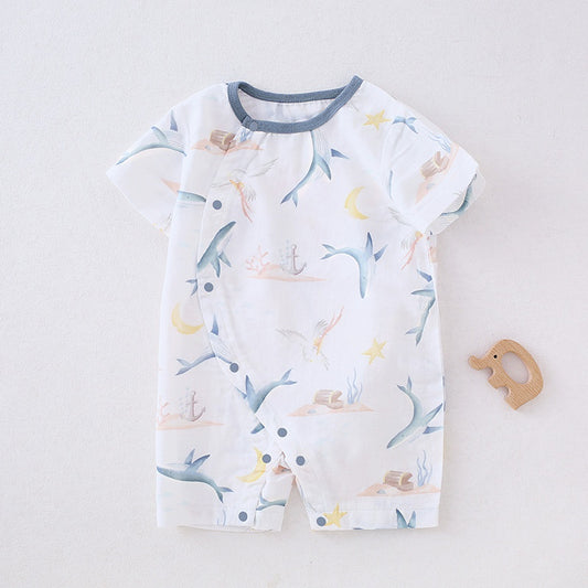 Cotton & Bamboo Muslin Short Sleeve Romper -  Ocean
