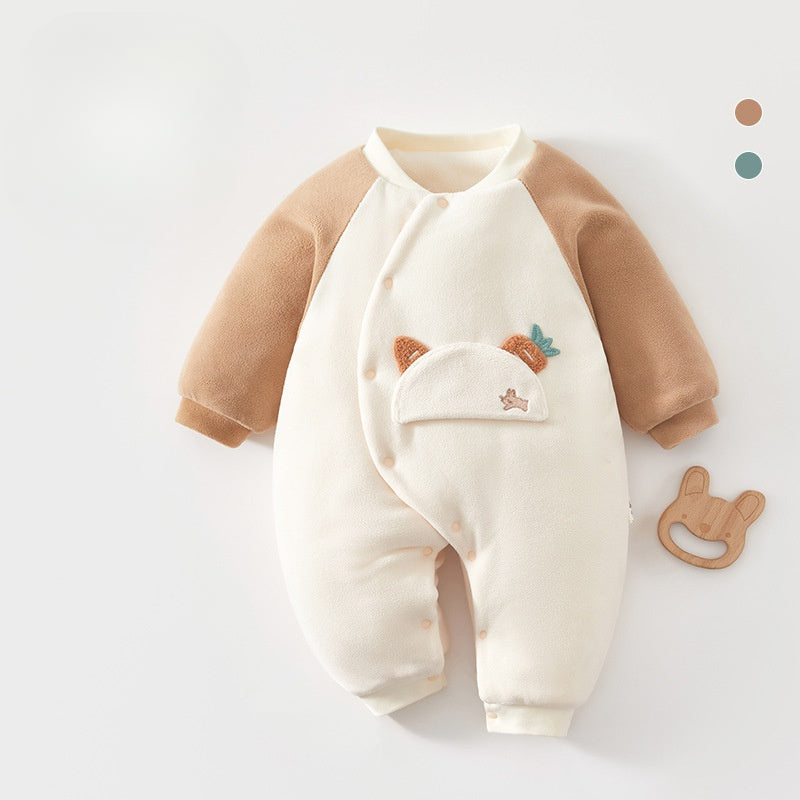 Barboteuse matelassée à manches longues, 100 % coton, extra chaude – Lapin marron
