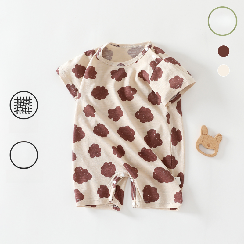 100% Cotton Short Sleeve Snap-Up Romper - Brown Cloud - Organic Cotton Clubs