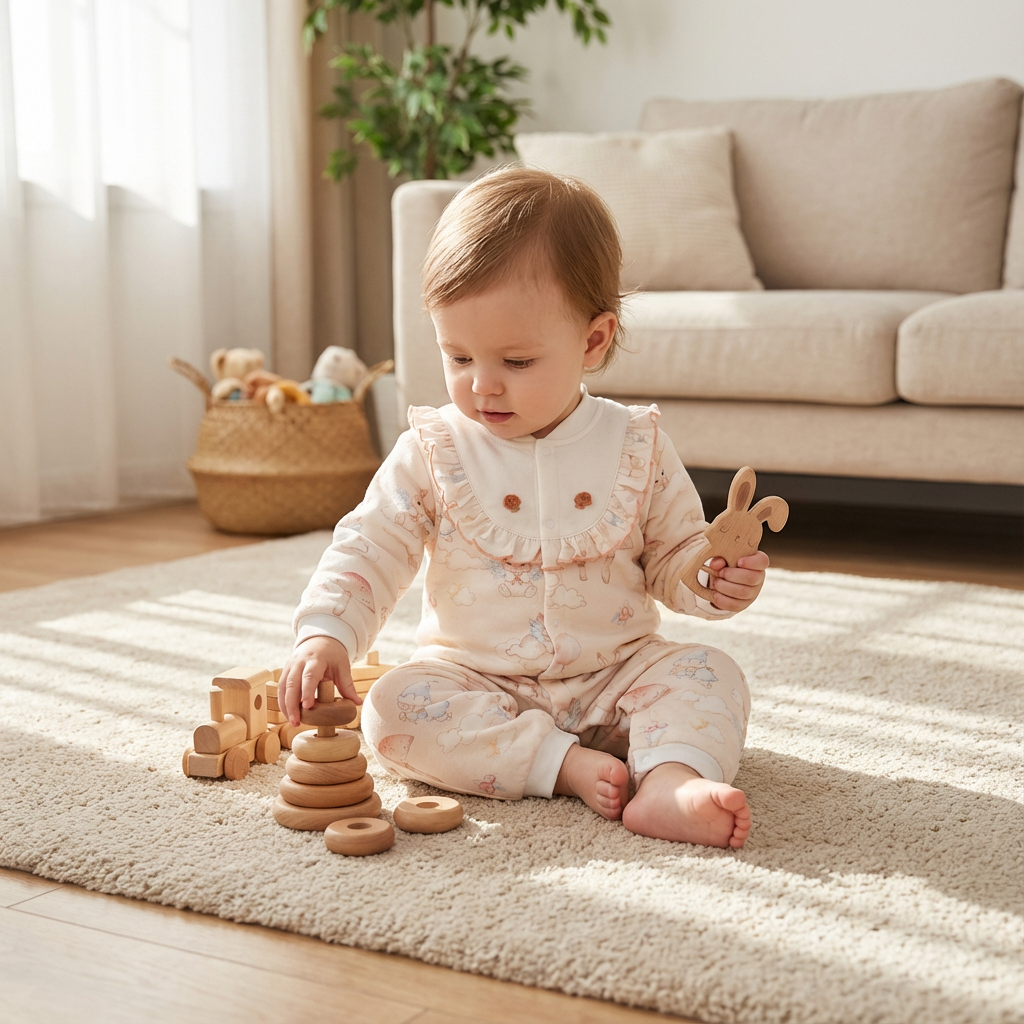 100% Cotton Long Sleeve Snap-Up Quilted Romper - Bunny & Flowers