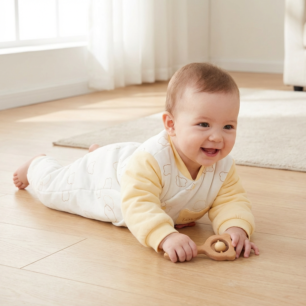 100% Cotton Long Sleeve Snap-Up Quilted Romper - Yellow Bunny