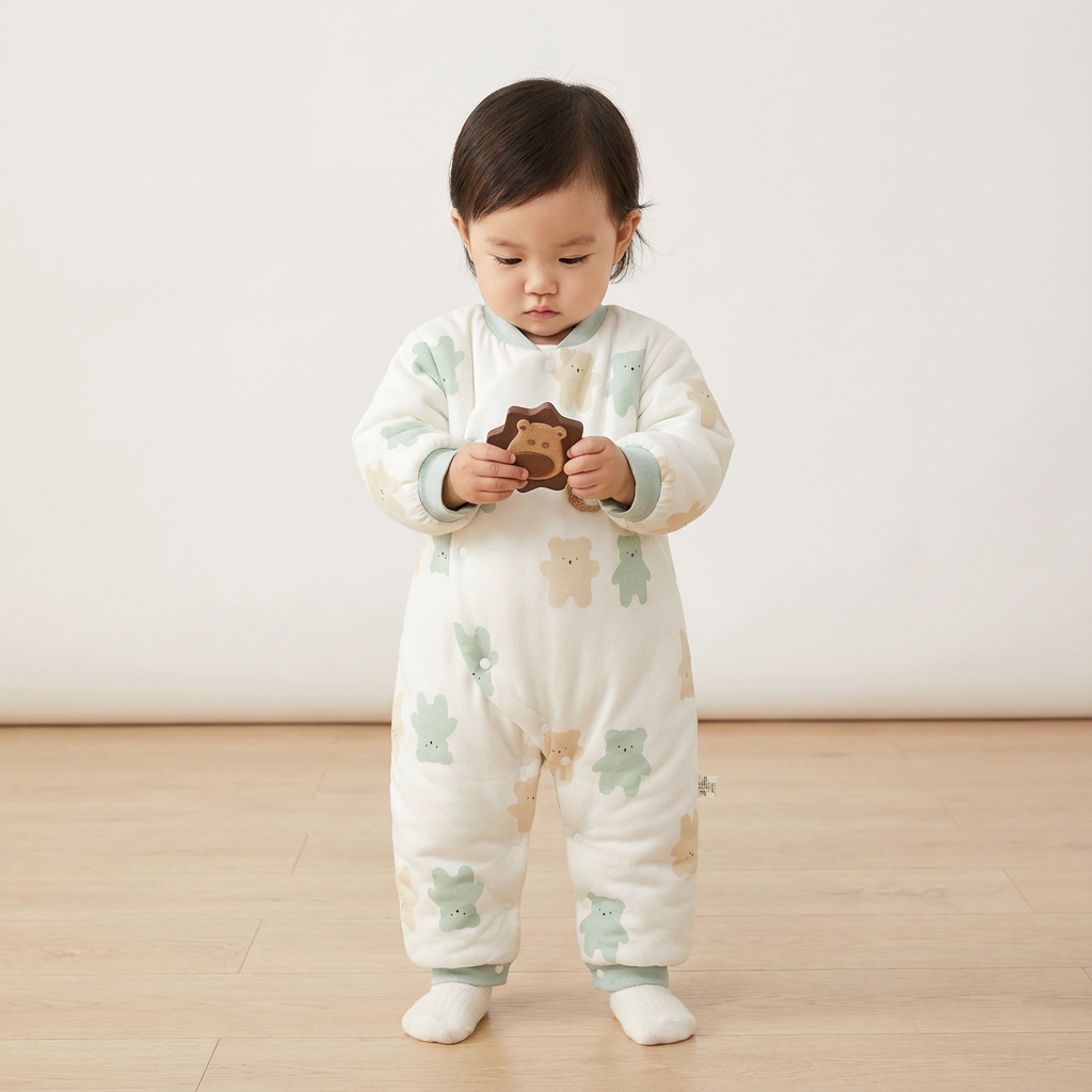 100% Cotton Long Sleeve Snap-Up Quilted Romper - Yellow Bunny