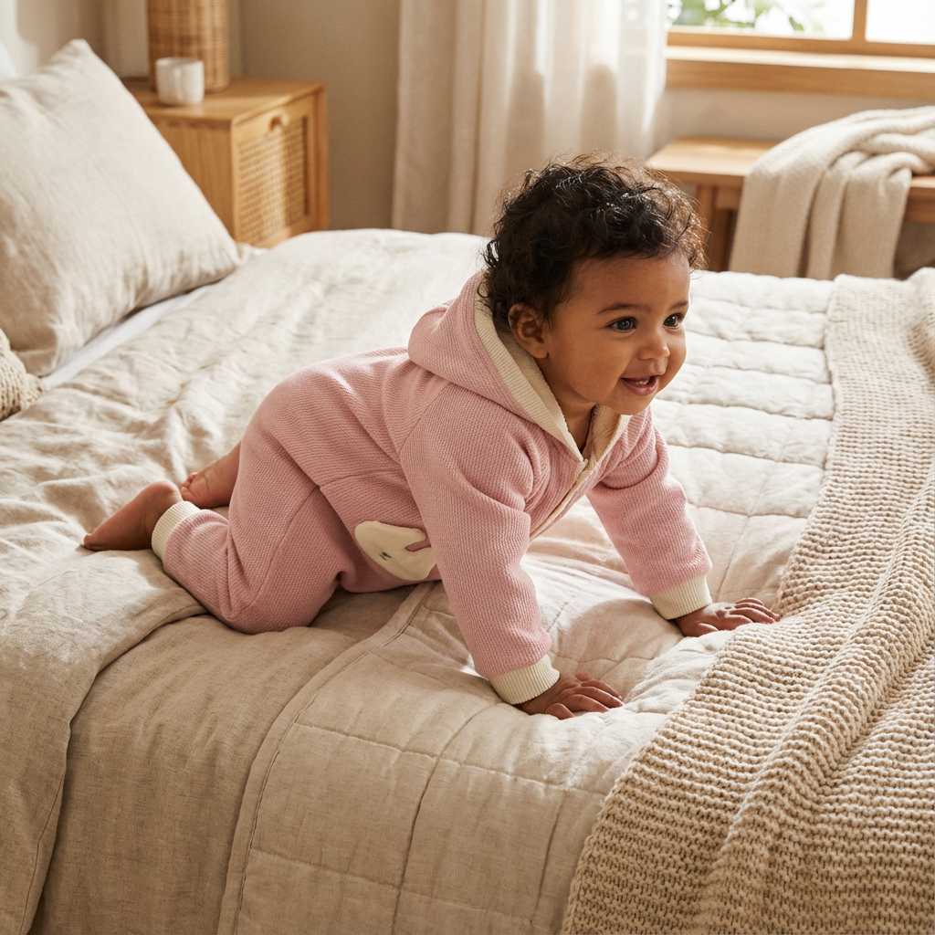 Cotton Quilted Hoodie Snap-Up Romper - Brown Koala