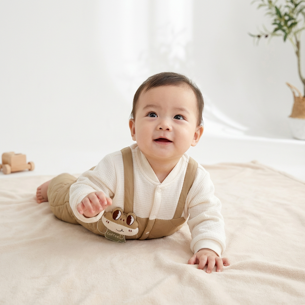 Cotton Long Sleeve Snap-Up Quilted Romper - Pink Bunny