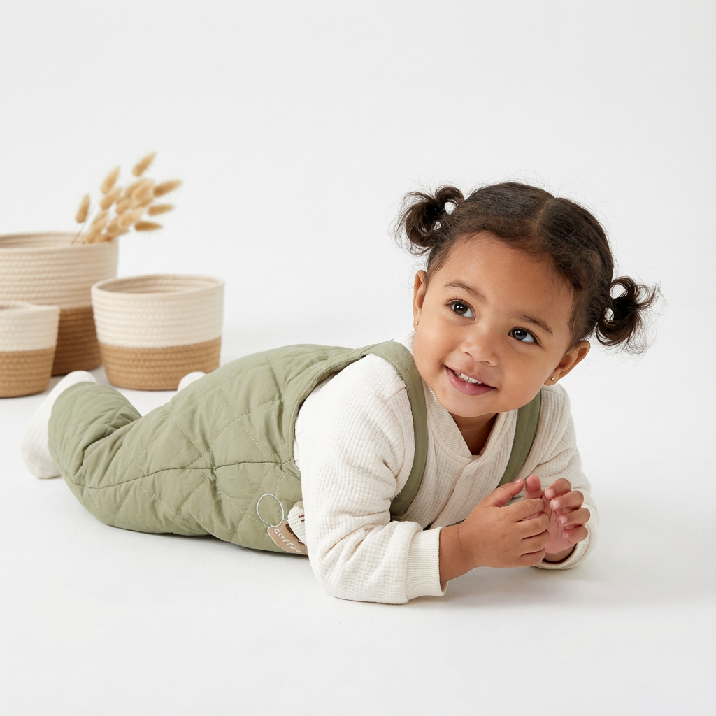 Cotton Long Sleeve Snap-Up Quilted Romper - Pink Bunny