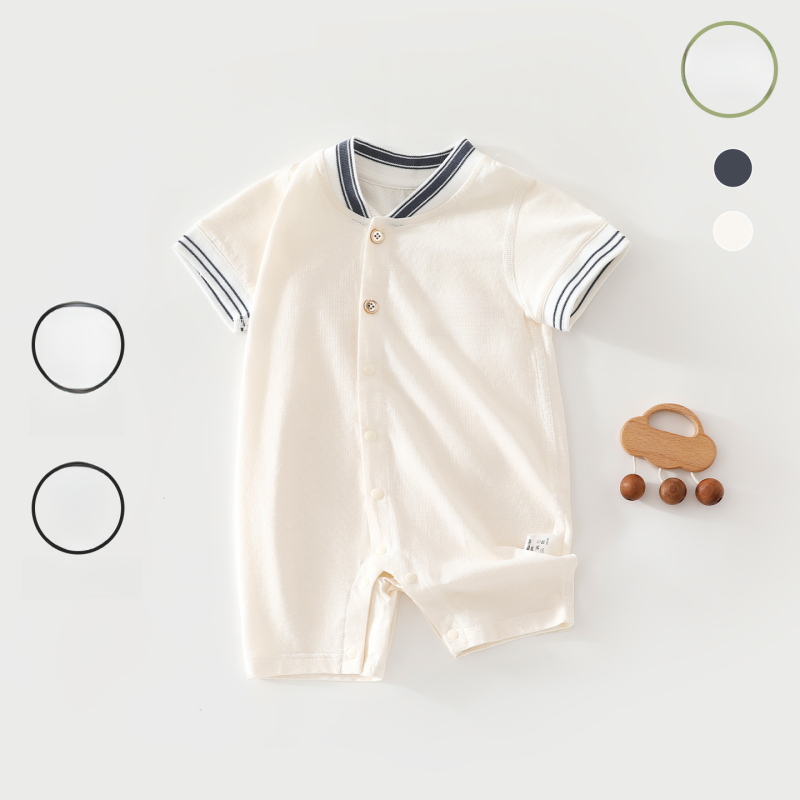 100% Cotton Short Sleeve Mesh Romper - Navy Uniform - Organic Cotton Clubs