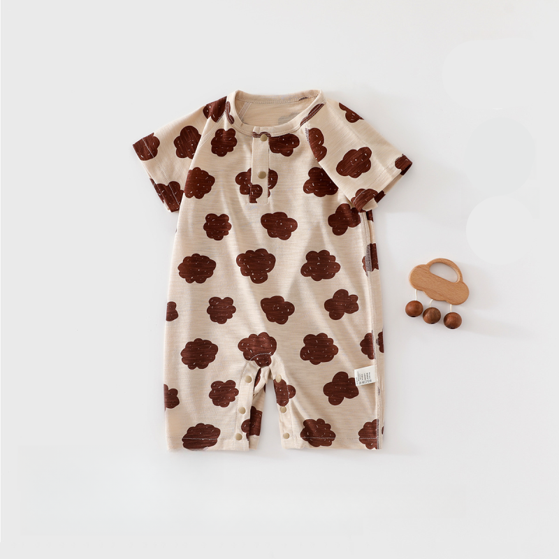 Cotton & Bamboo Muslin Short Sleeve Snap-Up Romper - Cloud Whisper - Organic Cotton Clubs