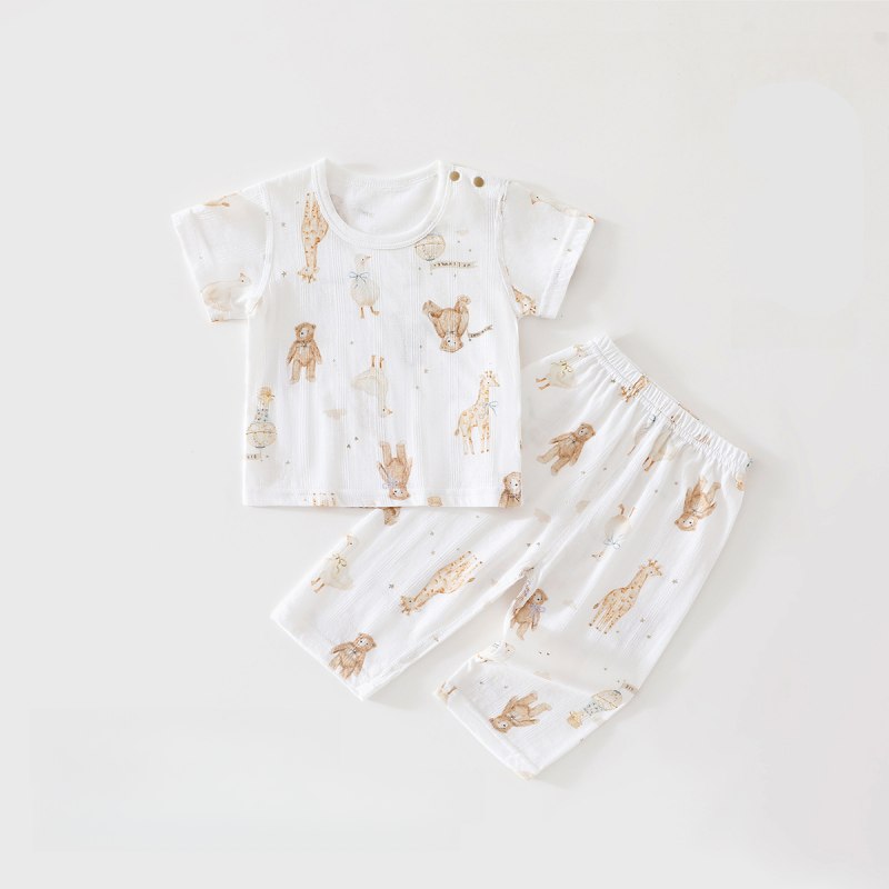 100% Cotton Short Sleeve Top & Pants Set - Animal Storytown - Organic Cotton Clubs