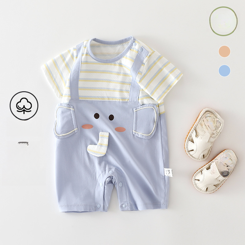 100% Cotton Short Sleeve Mesh Romper - Blue Elephant - Organic Cotton Clubs