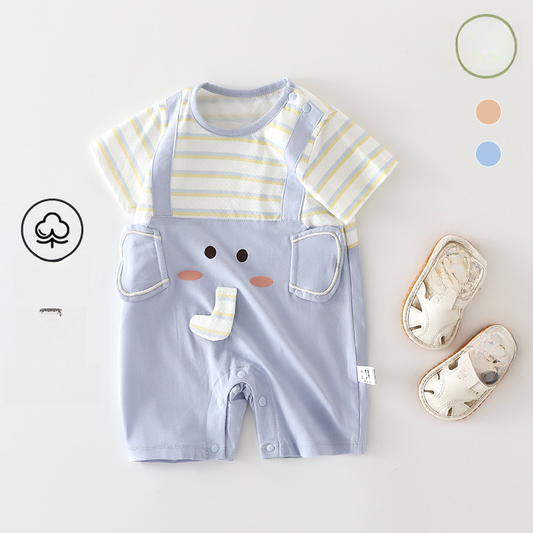 100% Cotton Short Sleeve Mesh Romper - Blue Elephant - Organic Cotton Clubs