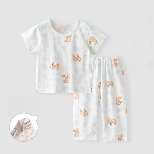 100% Cotton Short Sleeve Top & Pants Set - Orchid Elephant - Organic Cotton Clubs