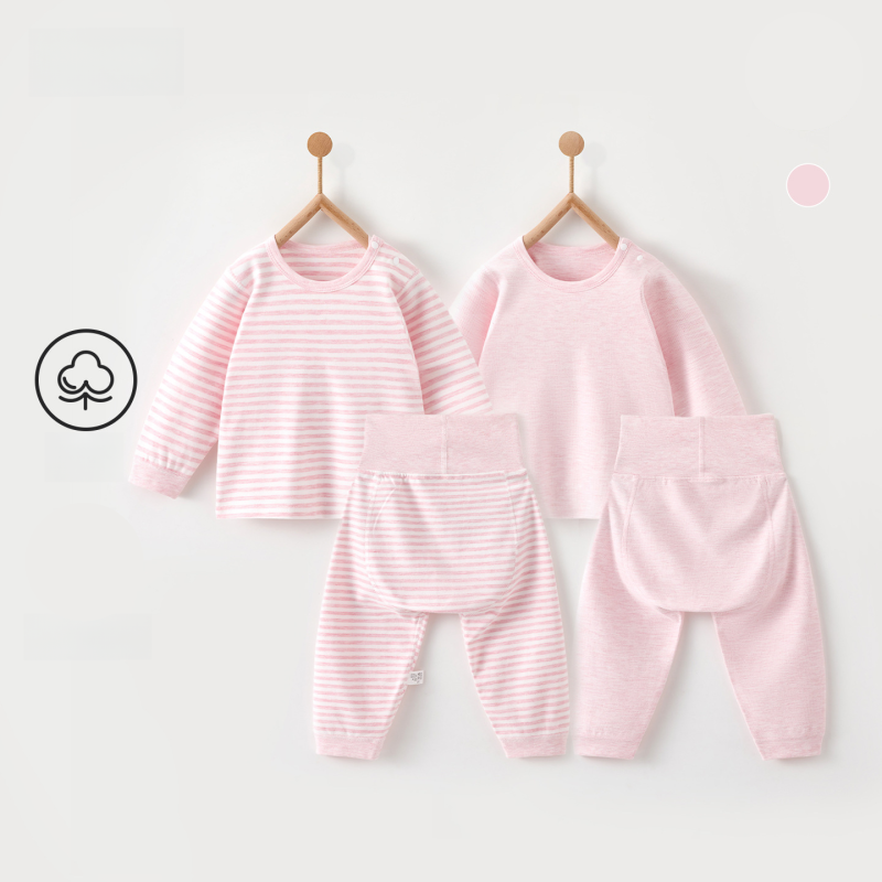 100% Cotton Long Sleeve Snap-Up Top & Pants Set - Pink - Organic Cotton Clubs