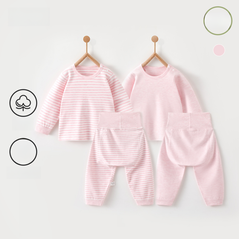 100% Cotton Long Sleeve Snap-Up Top & Pants Set - Pink - Organic Cotton Clubs