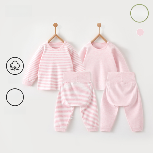 100% Cotton Long Sleeve Snap-Up Top & Pants Set - Pink - Organic Cotton Clubs