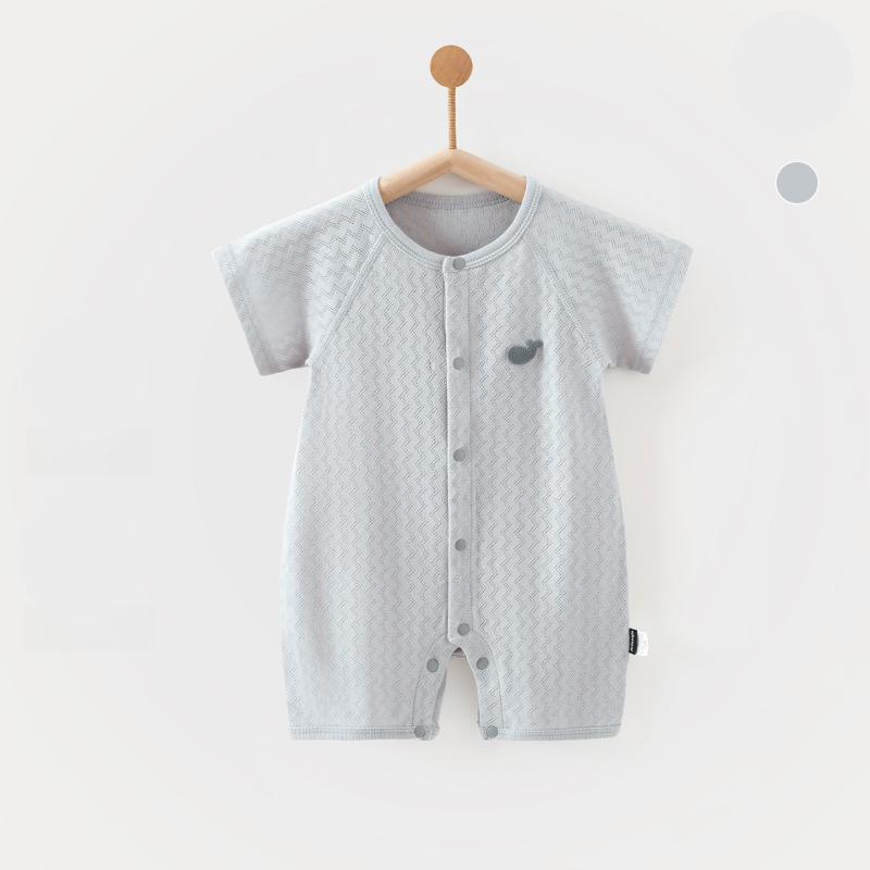 100% Cotton Short Sleeve Snap-Up Romper - Light Blue - Organic Cotton Clubs