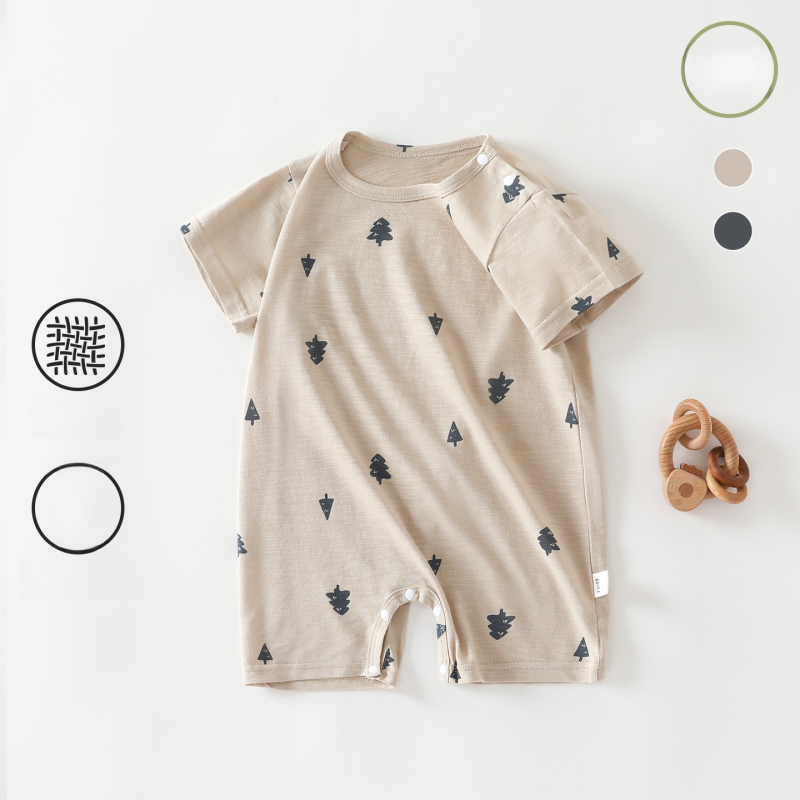 100% Cotton Short Sleeve Snap-Up Romper - Little Tree - Organic Cotton Clubs