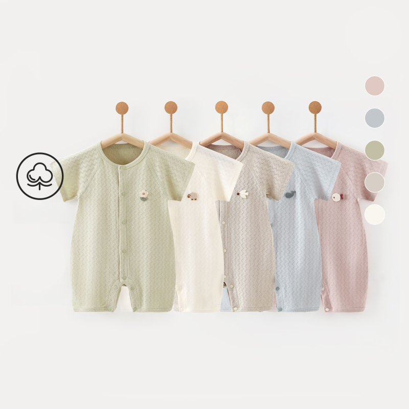 100% Cotton Short Sleeve Snap-Up Romper - Light Blue - Organic Cotton Clubs