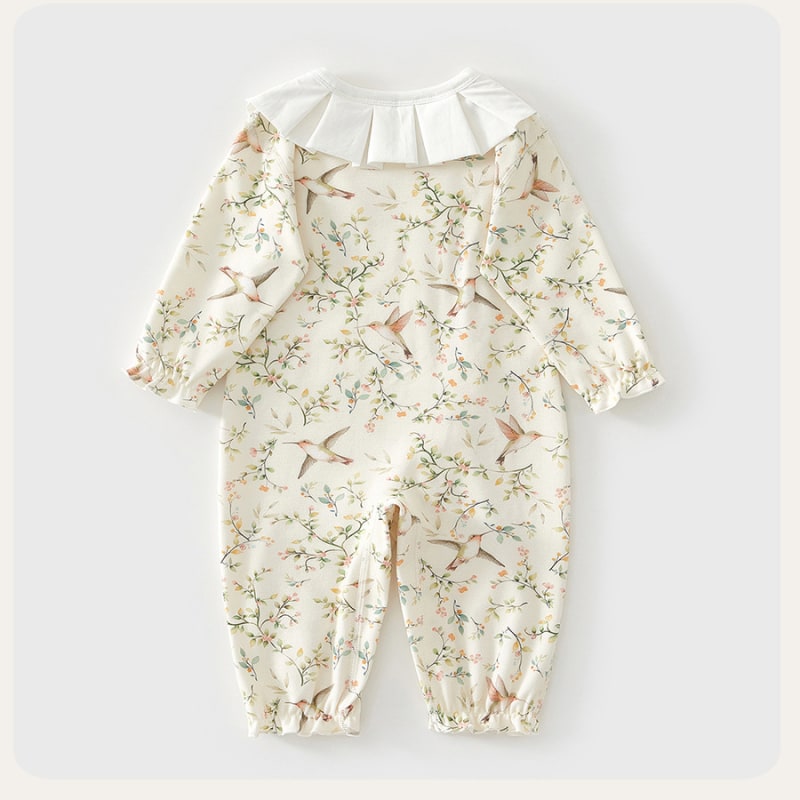 100% Cotton Long Sleeve Snap-Up Romper - Yellow Spring Leaves - Organic Cotton Clubs