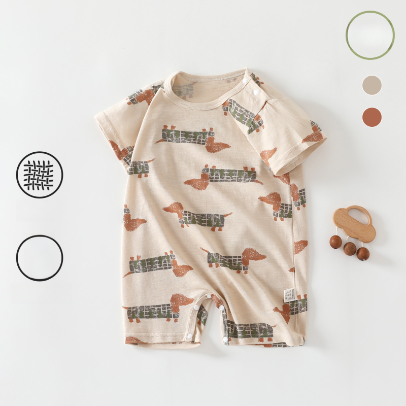 100% Cotton Short Sleeve Snap-Up Romper - Little Doggy - Organic Cotton Clubs