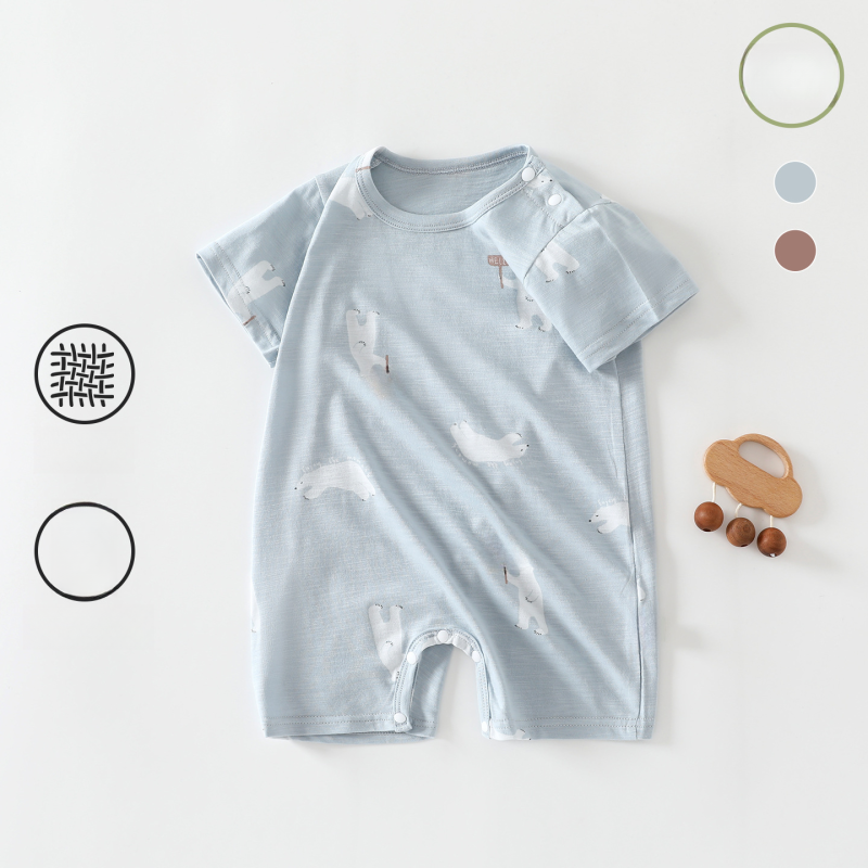 100% Cotton Short Sleeve Snap-Up Romper - Polar Bear - Organic Cotton Clubs
